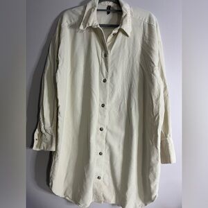 H&M Cream Oversized Corduroy Shirt Dress Sz Small - VGUC